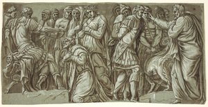 De familie van Darius voor Alexander en een scène met gevangenen; van de gevel van het Palazzo Milesi door after Polidoro da Caravaggio