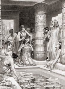 Gasten die aankomen voor het diner in het oude Egypte kregen water om hun voeten en handen te wassen, werden gezalfd met geurende olie en gekroond met bloemenkransen, uit Hutchinsons Geschiedenis van de Naties, pub door after Robert Dudley
