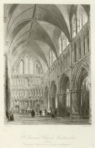St Saviours Kerk, Southwark, 1850, vroeger St Mary Overyes, kijkend naar het zuidoosten door after Thomas Allom