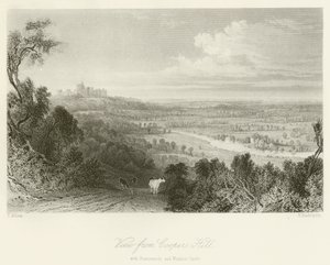 Uitzicht vanaf Coopers Hill, met Runnemede en Windsor Castle door after Thomas Allom