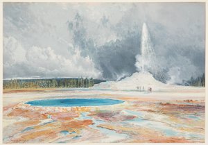 Castle Geyser, Upper Geyser Basin, Yellowstone National Park door after Thomas Moran