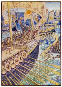 Schip botste tegen schip, totdat de Perzische doden de diepte bezaaiden als bloemen door after Walter Crane