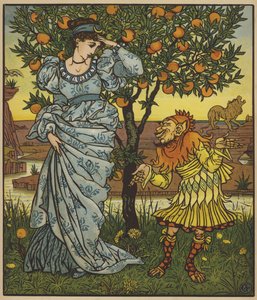 De Gele Dwerg redt de Prinses van de Leeuwen door after Walter Crane