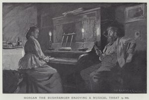 Morgan de struikrover geniet van een muzikaal optreden door after William Hatherell