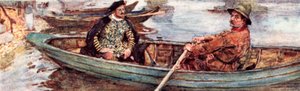 Shakespeare met een roeier die over de Theems, Londen, wordt geroeid door after William Hatherell