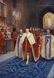 Koning Edward VII betreedt Westminster Abbey tijdens zijn kroning door after William Henry Margetson