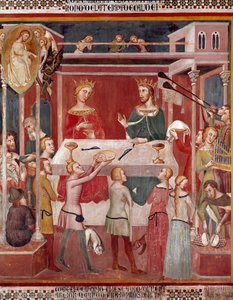 Hoe de Demon God vroeg om Job te beproeven in zijn voorspoedige tijd. Fresco door Bartolo di Fredi (of Manfredi De Battilori) (1330-1410) Collegiale de San Gimignano, Italië