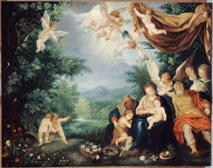 Frans: Le Repos de la Sainte Famille pendant la fuite en Égypte (De Heilige Familie in rust tijdens de vlucht naar Egypte)