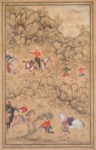 Jacht met valken in een landschap (recto) door attributed to Abd al Samad (Persian, c. 1510–1600)
