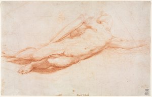 Studie van een Gevallen Soldaat (mogelijk de Bekering van Saul) (recto) door attributed to Correggio