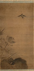 Zwaluw en lotus door attributed to Fachang Muqi