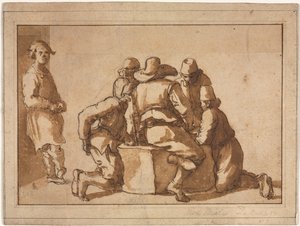 Genrescène van Jonge Mannen die een Spel Spelen door attributed to Frederico Zuccaro