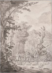 Een jachtpartij in Marly door attributed to Jean Baptiste Martin, Le Vieux