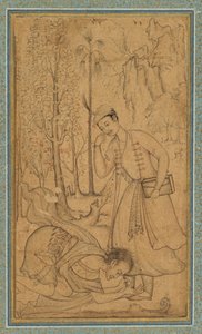 Een heilige man die zich neerbuigt voor een geleerde prins door attributed to Manohar