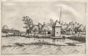 Zichten op Dorpen in Brabant en Campine: Een Omwald Dorp door attributed to Master of the Small Landscapes