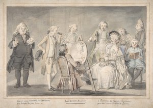 Satirische tekening: Kunstenaar Schildert Portret van Oude Dame