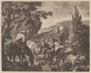 Vee dat een stroom doorwaadt door attributed to Robert Robinson,after Nicolaes Pietersz Berchem
