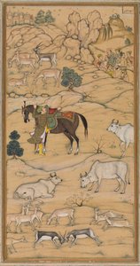 Akbar bestijgt zijn paard; pagina uit de Chester Beatty Akbar Nama (Geschiedenis van Akbar)