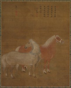 Twee paarden door attributed to Yu Yuan