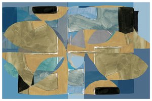 Blauw-bruine abstracte collage door cartissi