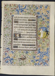Blad uit een getijdenboek: Engel die een duivel achtervolgt (recto) door circle of Coëtivy Master
