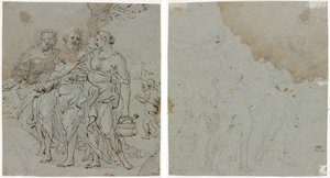 Lot en Zijn Dochters (recto) Schets voor Lot en Zijn Dochters (verso) door circle of Pietro da Cortona