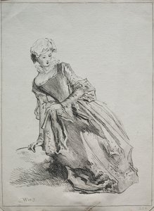 Zittende Vrouw door copy after Jean Antoine Watteau