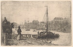 Rivier in een stad door de Groot (prentmaker)
