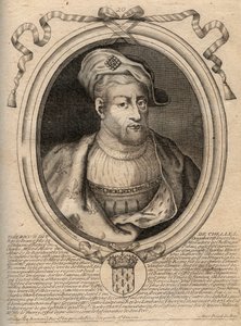 Portret van Thierry IV (713-737) koning van de Franken van 721 tot 737 - Gravure uit 