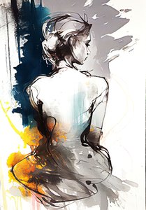 Vrouw Zittend, Sereniteit in Silhouet door F. Abderrahim