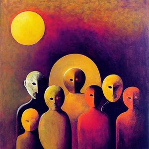 Abstracte Menigte met Expressieve Gezichten, Figuratief Surrealisme