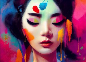 Abstract pastel schilderij van mooie Chinese vrouw portret