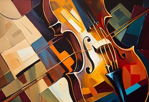 Abstracte viool schilderij, muziek canvas