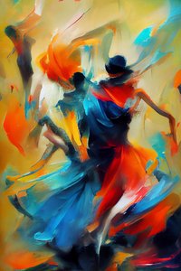 Abstract schilderij silhouet van dansende vrouw, Printbare digitale Kunst