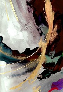 Zwart en grijs abstract schilderij met gouden effect door F. Abderrahim