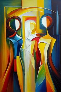 Moderne abstracte olieverfschilderij, Vrouw silhouet