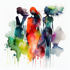 Aquarel mode meisje schilderij, Blauwe Mist & witte achtergrond