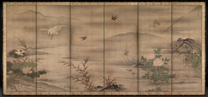 Vogels en Bloemen in een Landschap van de Vier Seizoenen