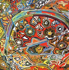 Detail pf Egyptian wprl, 2016 (gemengd, acryl, inkt, olie) door linda arthurs