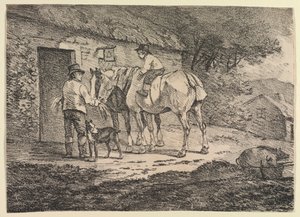Specimens van Polyautografie: Paarden bij een Cottage Deur