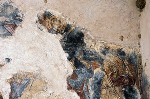 Engel en heilige, detail van fresco in kerk van Agios Georgios Apodoulou, Apodoulou, Kreta, Griekenland (foto) door Theodore Charles Ange Coquelin