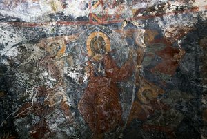 Christus met engelen en heilige, fresco in kerk van Panagia, Kitiros, Kreta, Griekenland (foto) door Theodore Charles Ange Coquelin
