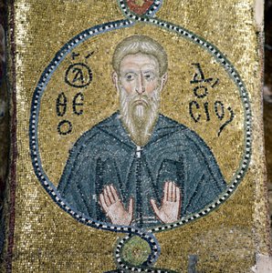 Heilige, mozaïek in katholikon (hoofdkerk) van Nea Moni klooster (Unesco Werelderfgoedlijst) door Theodore Charles Ange Coquelin