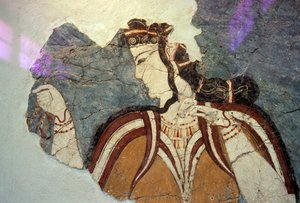 Frescofragment met vrouwelijke figuur, uit Mycene, Griekenland, Myceense beschaving