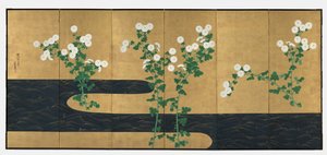 Chrysanten bij een stroom door possibly by Ogata Kōrin