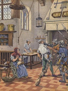 Een kok in zijn keuken gegrepen door gewapende mannen op verdenking van poging tot vergiftiging van de koning door pseudonym for Onfray de Breville Jacques Job