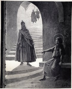 Wees een christen, ik zal je ridder maken, de woorden van Lodewijk IX, gezegd tegen een Saraceense leider die de gevangenis binnenkwam om zichzelf tot ridder te maken. Illustratie van Job (Jacques Marie Gaston Onfray en Breville) door pseudonym for Onfray de Breville Jacques Job