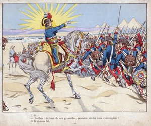 Campagne van Egypte: Napoleon leidt zijn troepen naar de Slag bij de Piramides, 21 juli door pseudonym for Onfray de Breville Jacques Job