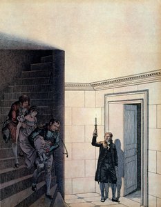 Keizer Napoleon I Bonaparte (1769-1821) en zijn kamerheer na de aankondiging van haar scheiding in 1809, de keizerin Josephine (1763-1814) was flauwgevallen in haar slaapkamer. In 