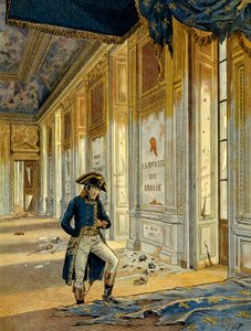 Franse Revolutie van 1789: Napoleon I Bonaparte in de Troonzaal van het Tuilerieënpaleis na de passage van de revolutionairen die de plaats hebben geplunderd door pseudonym for Onfray de Breville Jacques Job